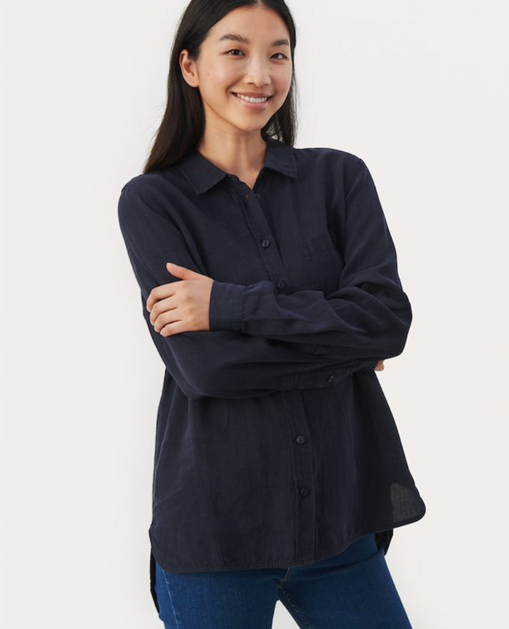Part Two Kivas Navy Blue Linen Shirt