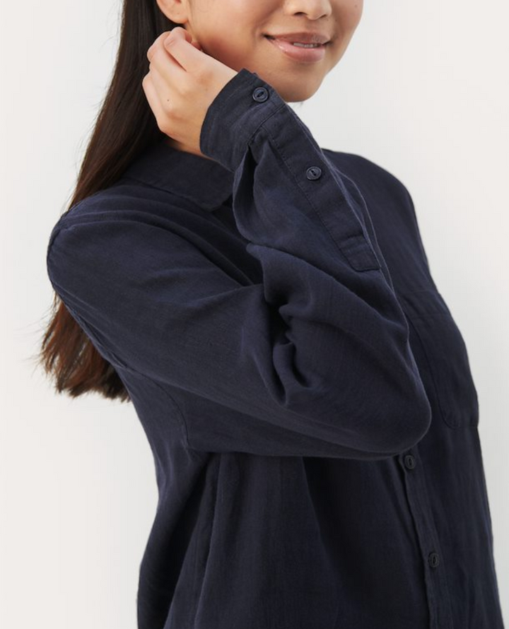 Part Two Kivas Navy Blue Linen Shirt