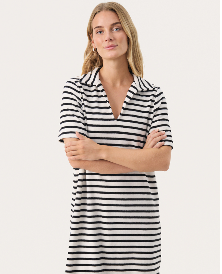 Part Two Rositta Black Stripe Towelling Dress
