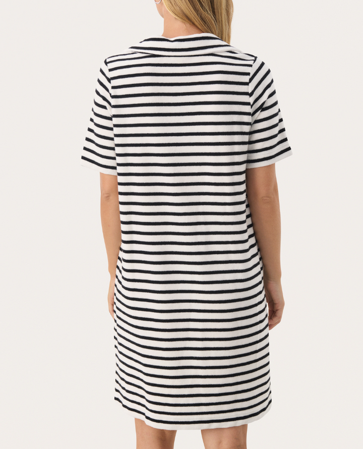 Part Two Rositta Black Stripe Towelling Dress