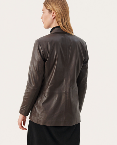 Part Two Roxanna Brown Fudge Leather Blazer