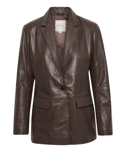 Part Two Roxanna Brown Fudge Leather Blazer