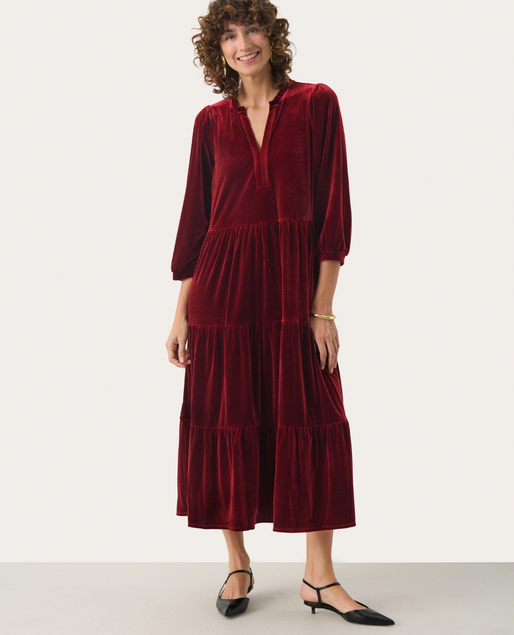Part Two Viggasa Rhythmic Red Velvet Midi Dress