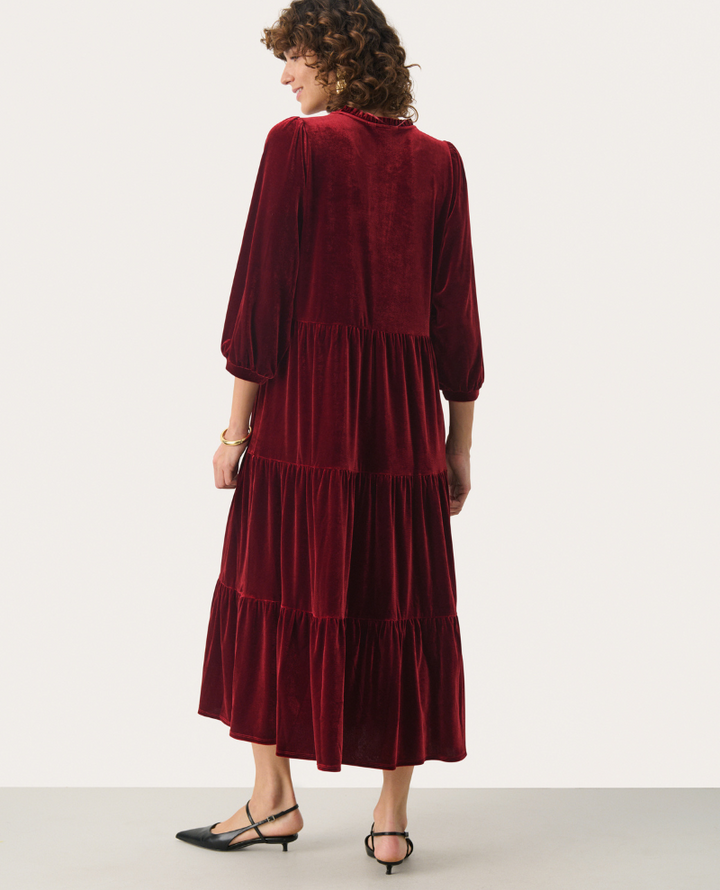 Part Two Viggasa Rhythmic Red Velvet Midi Dress