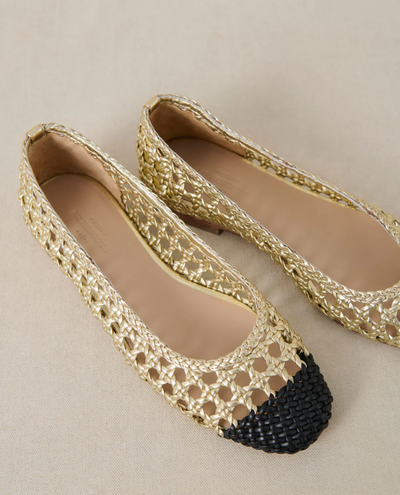 Petite Mendigote Coralie Gold Woven Ballet Pumps