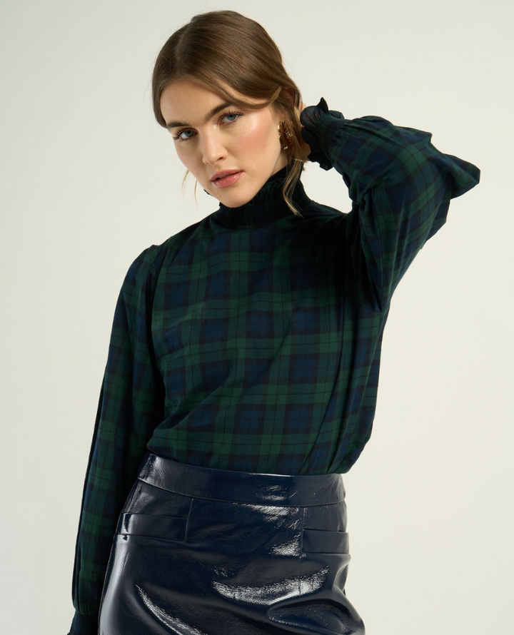 Petite Mendigote Tonia Navy Tartan Blouse
