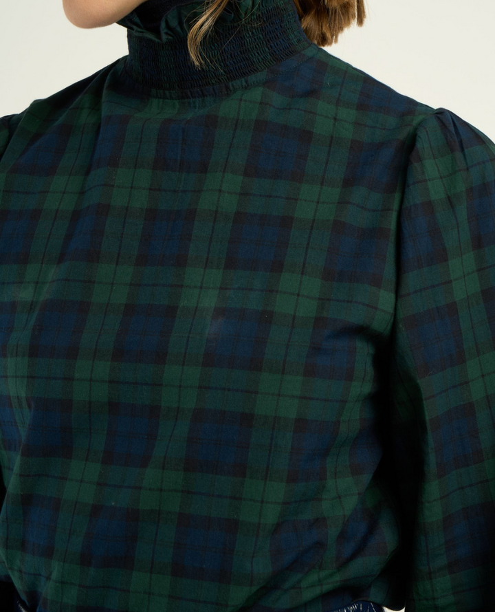 Petite Mendigote Tonia Navy Tartan Blouse