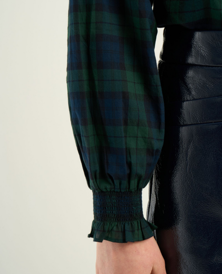 Petite Mendigote Tonia Navy Tartan Blouse