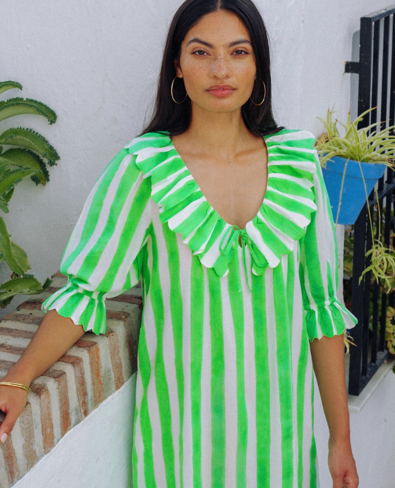 Pink City Prints Ava Neon Green Stripe Dress