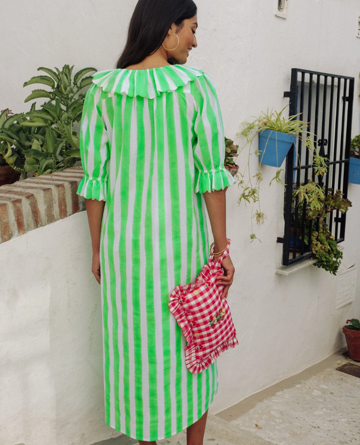Pink City Prints Ava Neon Green Stripe Dress