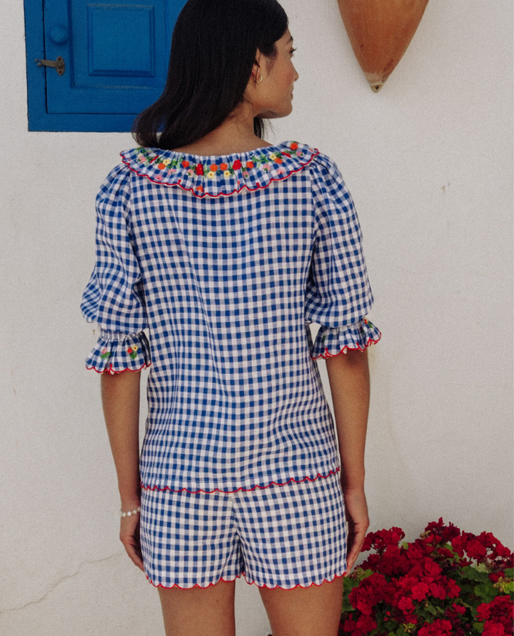 Pink City Prints Ava Picnic Gingham Linen Shorts