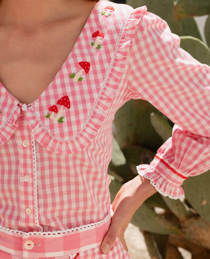 Pink City Prints Esme Candyfloss Gingham Blouse