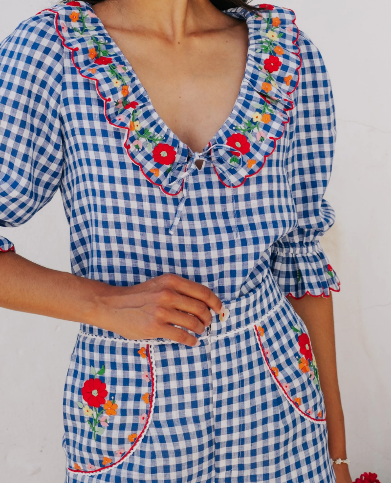 Pink City Prints Ava Picnic Gingham Linen Top