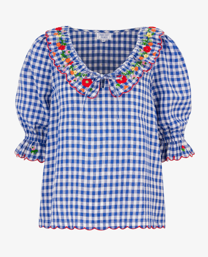 Pink City Prints Ava Picnic Gingham Linen Top