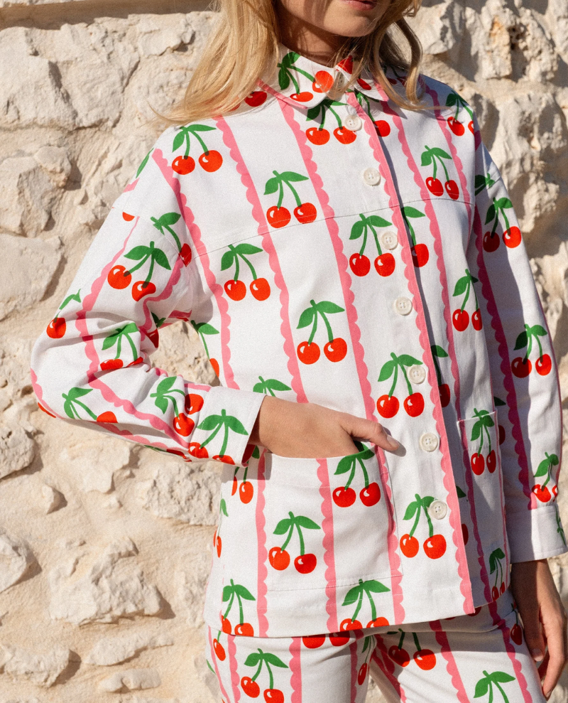 Pink City Prints Romy Scalloped Cherry Jacket