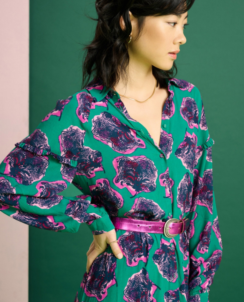 Pom Amsterdam Flower Pop Pink Green Dress