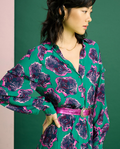 Pom Amsterdam Flower Pop Pink Green Dress