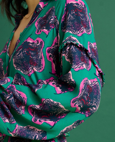 Pom Amsterdam Flower Pop Pink Green Dress