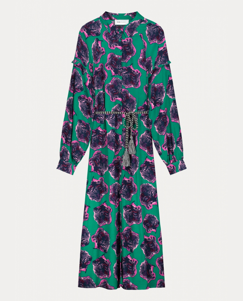 Pom Amsterdam Flower Pop Pink Green Dress