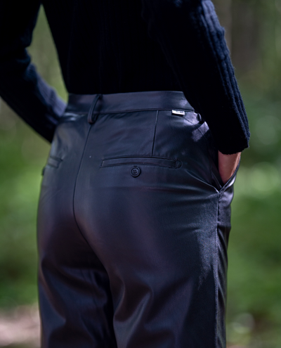 Reiko Sandy Black Highwaist Faux Leather Trousers