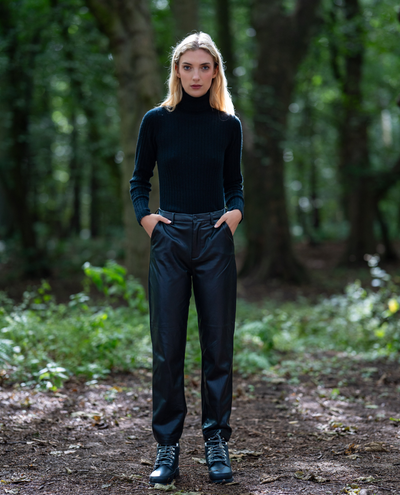 Reiko Sandy Black Highwaist Faux Leather Trousers