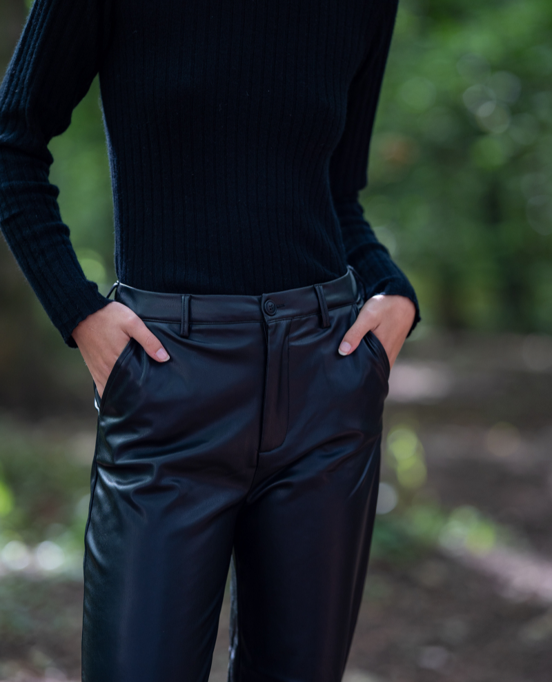 Reiko Sandy Black Highwaist Faux Leather Trousers