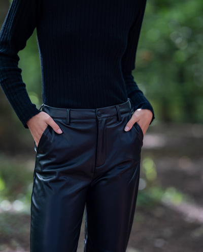 Reiko Sandy Black Highwaist Faux Leather Trousers
