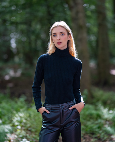 Reiko Sandy Black Highwaist Faux Leather Trousers