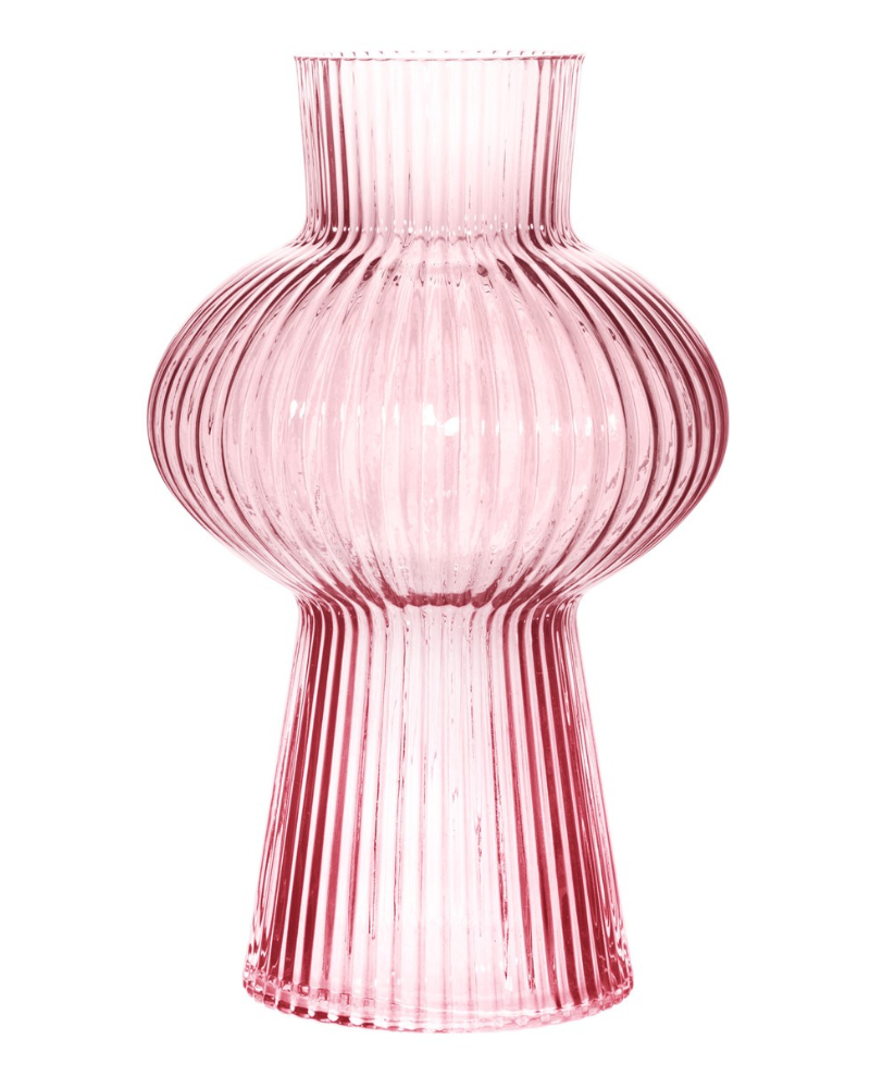 Glass Shapely Fluted Pink Vase