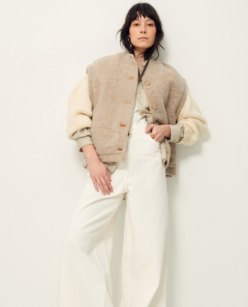 Sessun Herria Fossil Cream Wool Gilet Biscuit Clothing Ltd