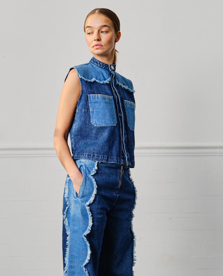 Seventy Mochi Ari Scalloped Denim Waistcoat