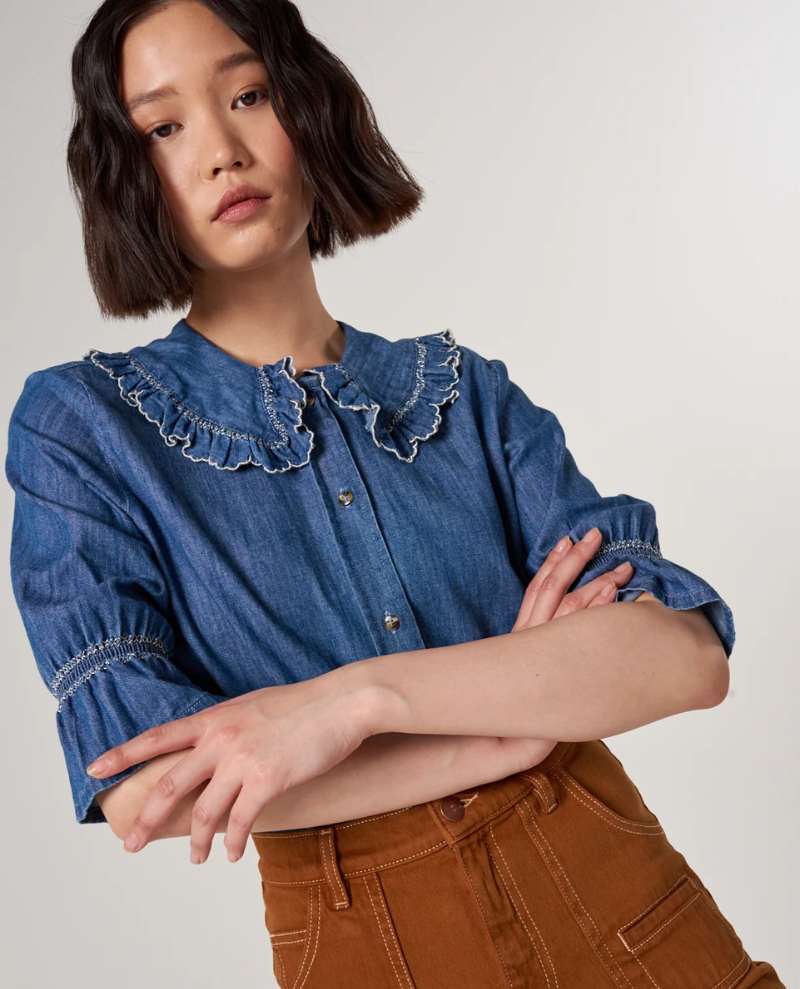 Seventy and Mochi Daisy Indigo Blue Denim Blouse