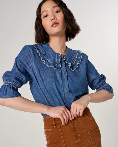 Seventy and Mochi Daisy Indigo Blue Denim Blouse