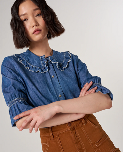 Seventy and Mochi Daisy Indigo Blue Denim Blouse