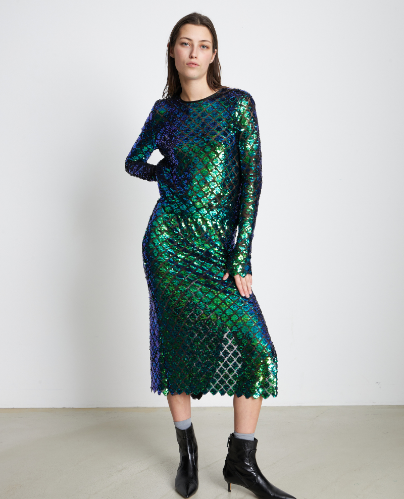 Stella Nova Dolores Aqua Green Sequin Skirt on