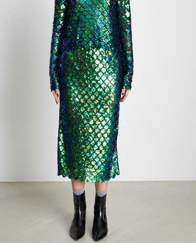 Stella Nova Dolores Aqua Green Sequin Skirt on