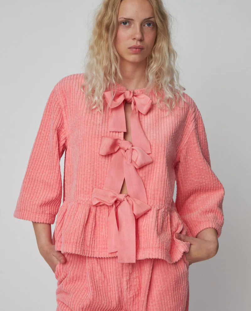 Stella Nova Pink Corduroy Bow Blouse