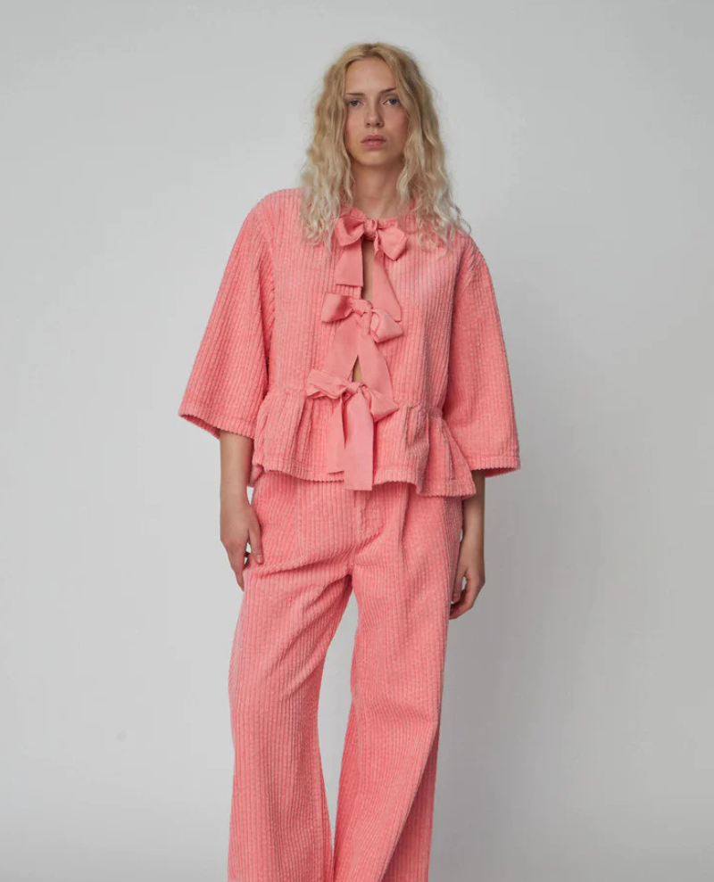 Stella Nova Pink Corduroy Bow Blouse