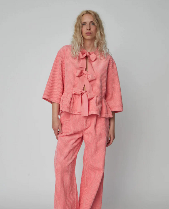 Stella Nova Pink Corduroy Bow Blouse