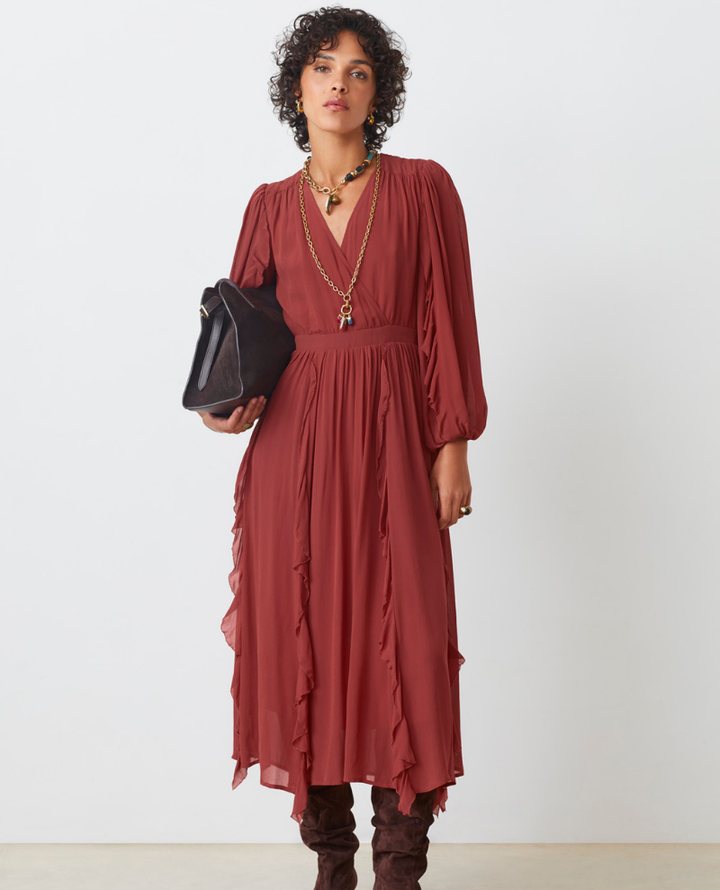 Suncoo Cassie Terracotta Frill Dress