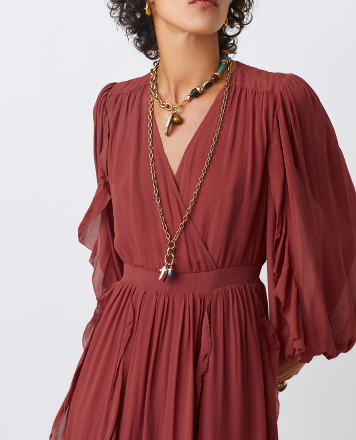 Suncoo Cassie Terracotta Frill Dress