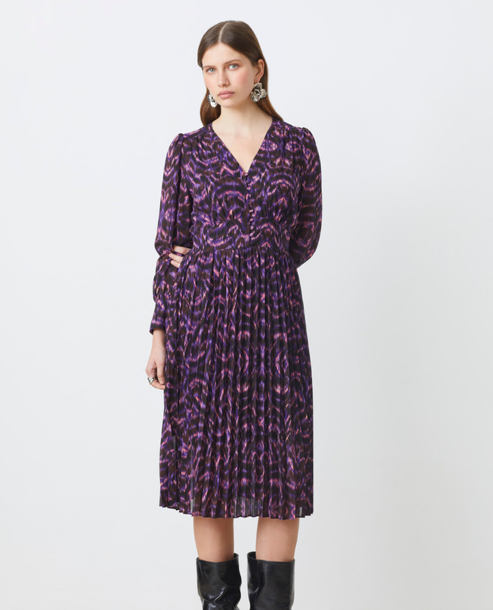 Suncoo Celya Violet Pleat Midi Dress