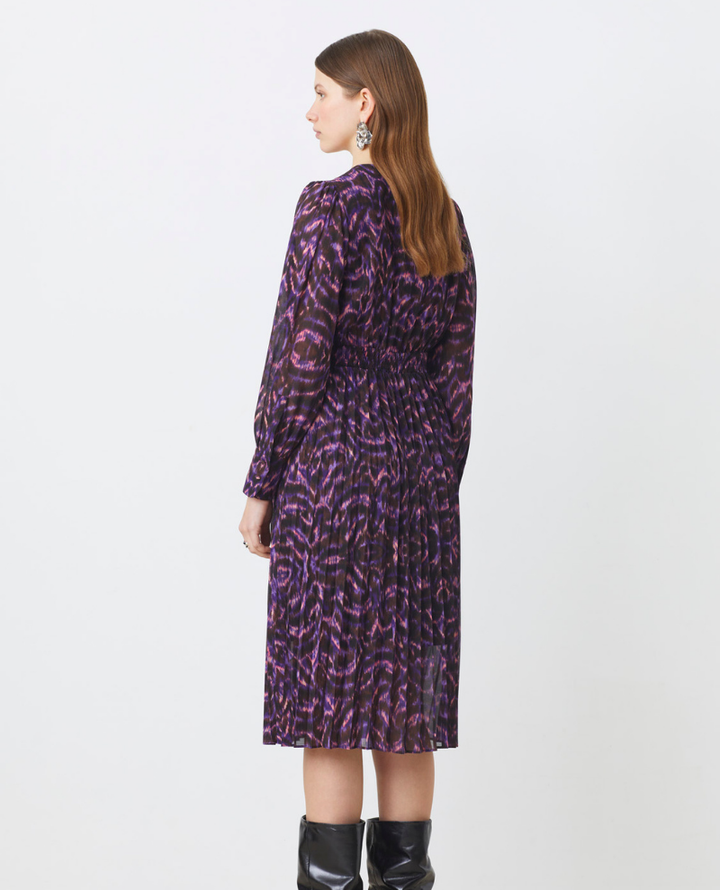 Suncoo Celya Violet Pleat Midi Dress