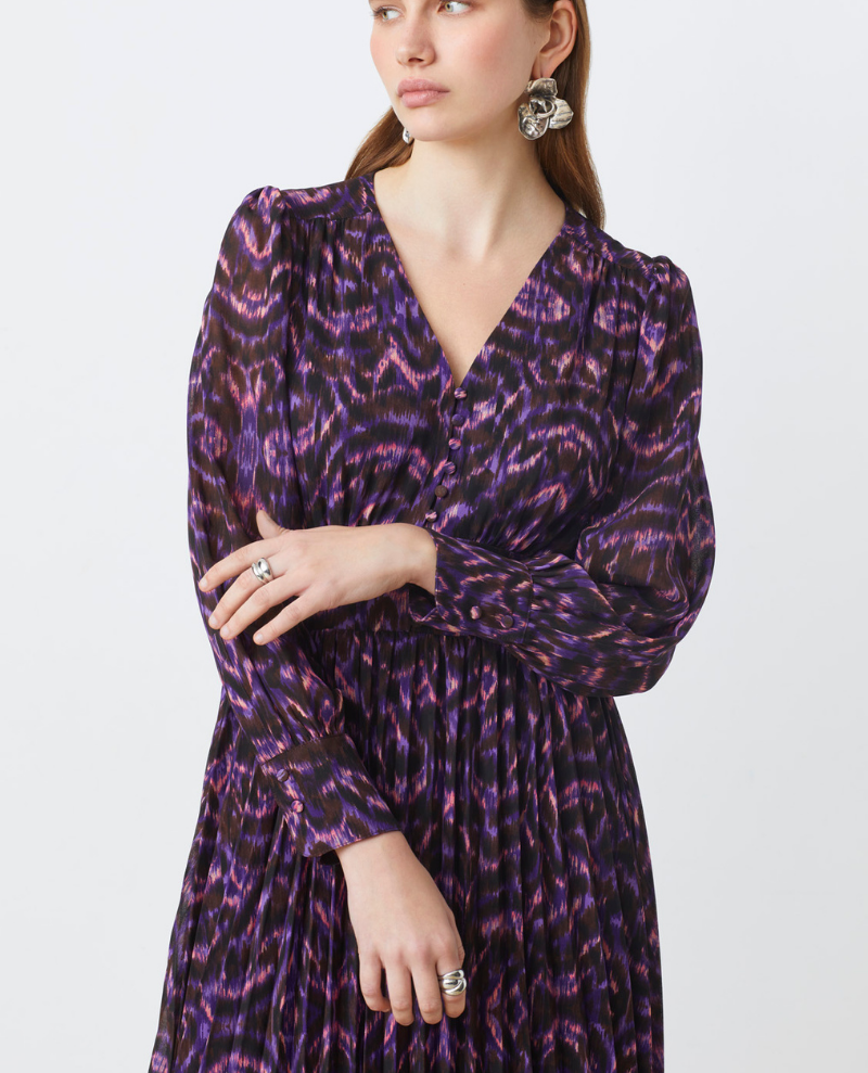 Suncoo Celya Violet Pleat Midi Dress