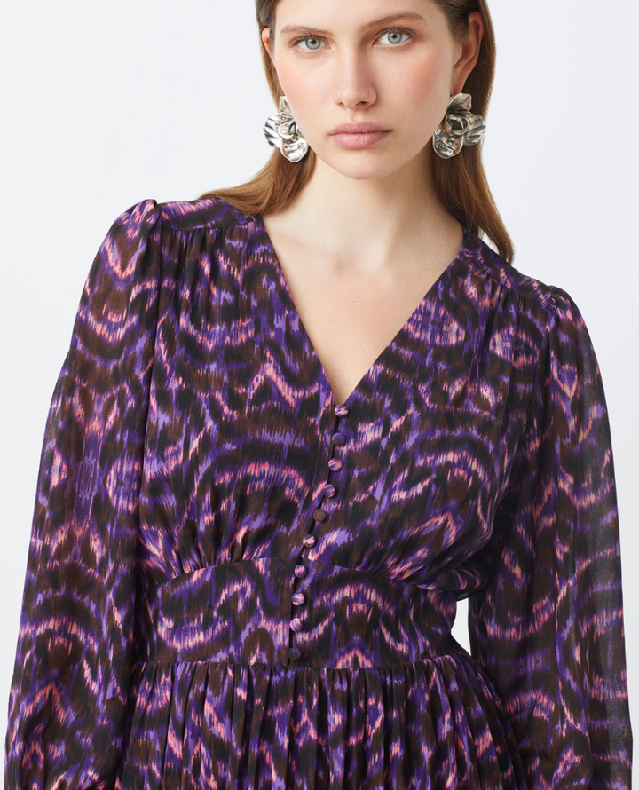 Suncoo Celya Violet Pleat Midi Dress
