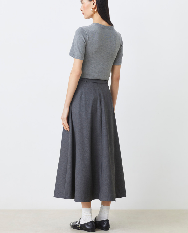 Suncoo Funny Grey Kilt Midi Skirt