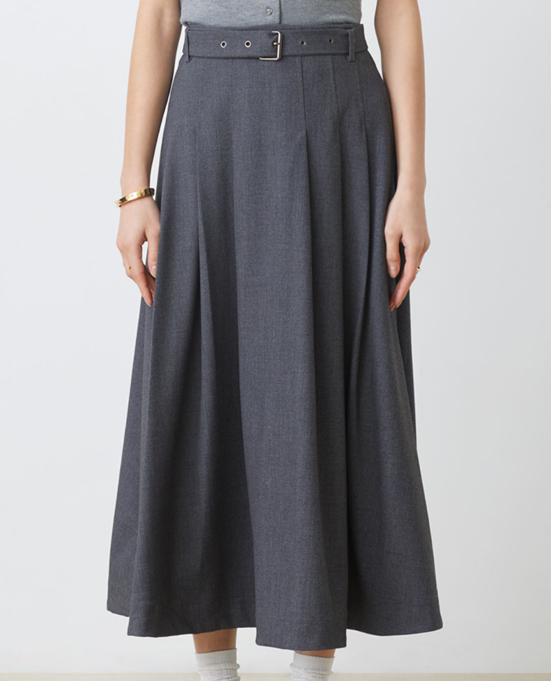 Suncoo Funny Grey Kilt Midi Skirt