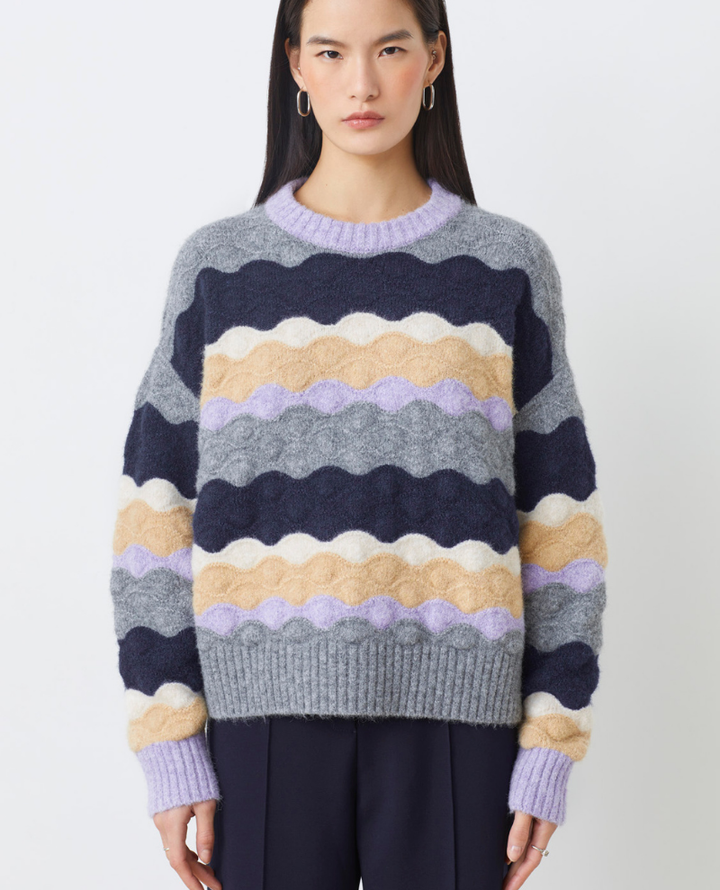Suncoo Panayo Grey Purple Crew Knit