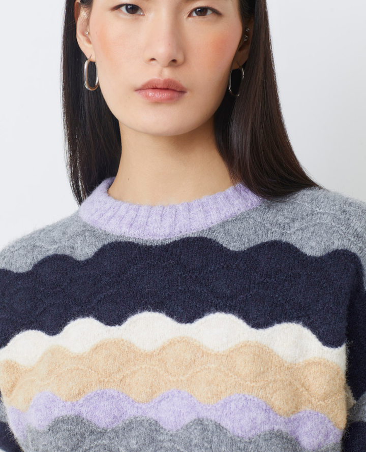Suncoo Panayo Grey Purple Crew Knit