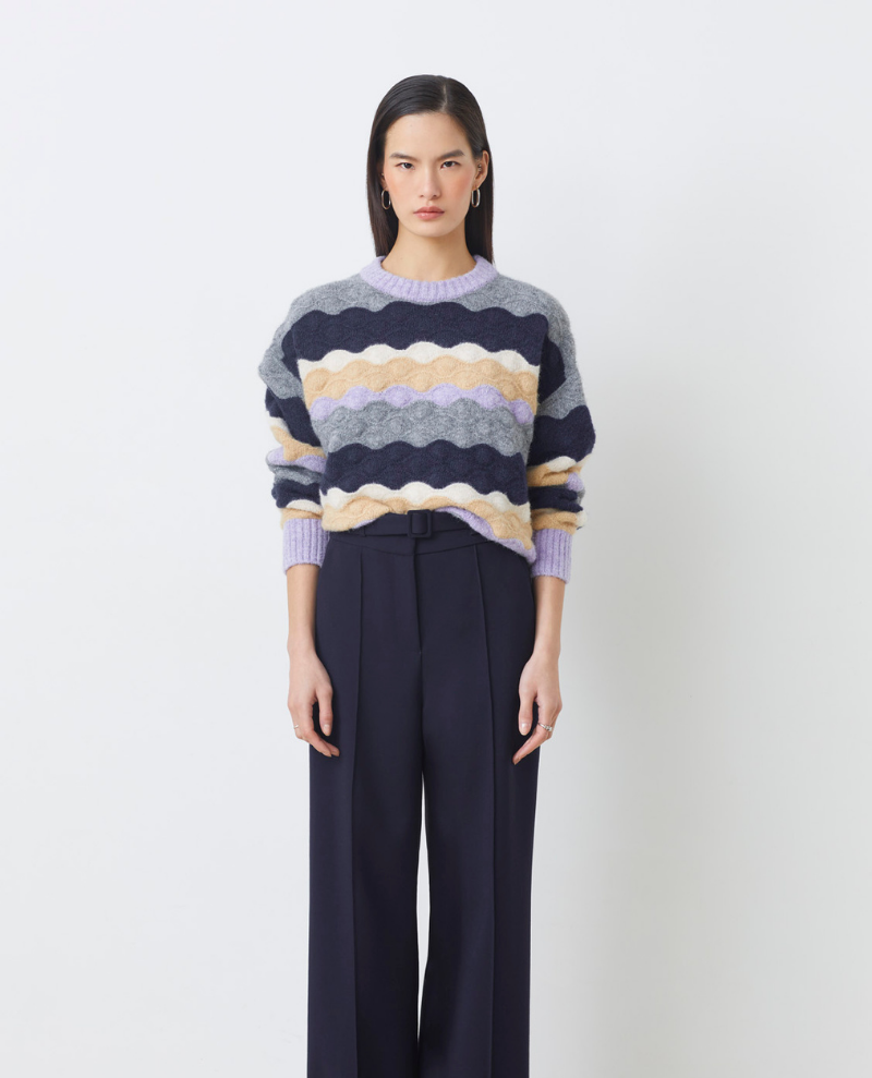 Suncoo Panayo Grey Purple Crew Knit